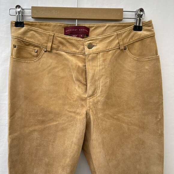 NWT Vintage Margaret Godfrey Camel Genuine Suede Leather Flared Pants Women's 6 - Picture 3 of 15